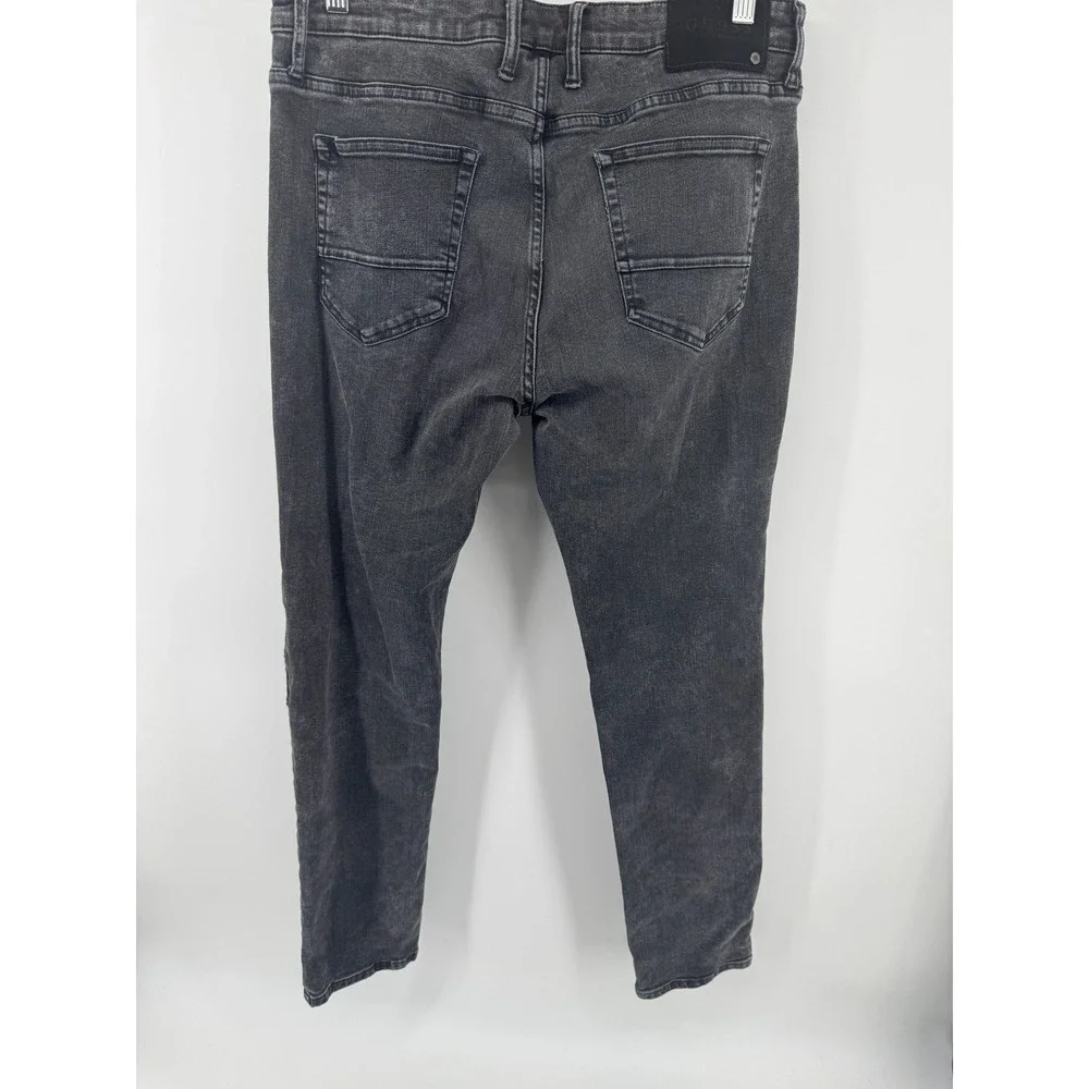 Guess Mens Moto Jeans Washed Black Gray Slim Fit Ribbed Panel Denim 34x32